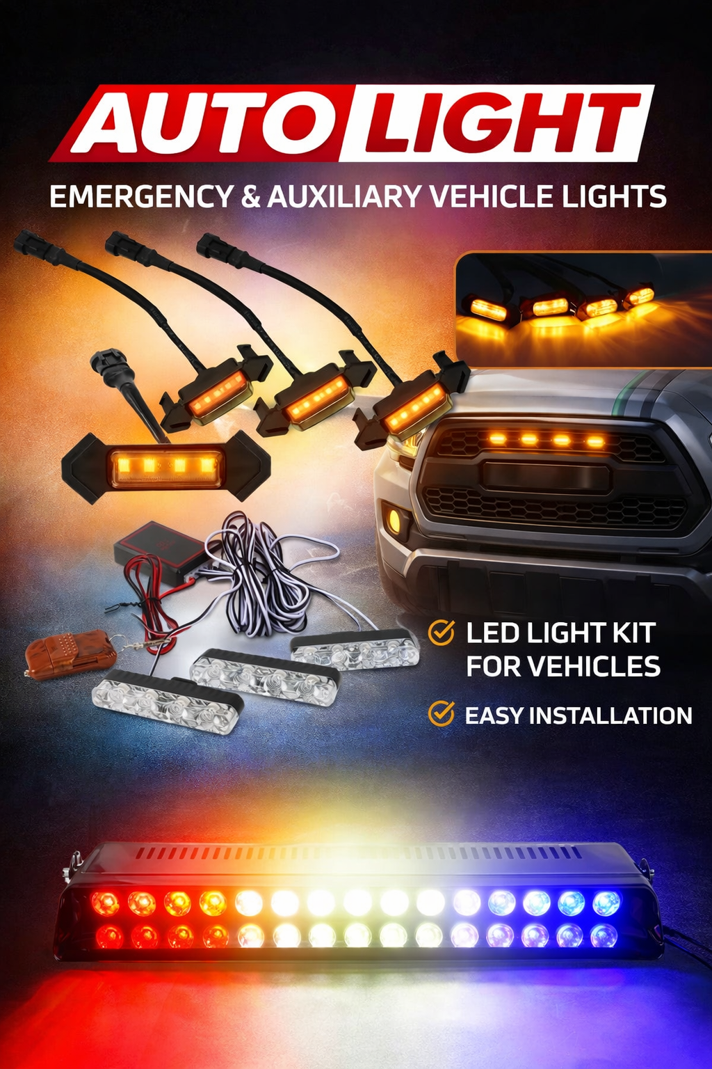 LED Car Strobe Warning Light Kit